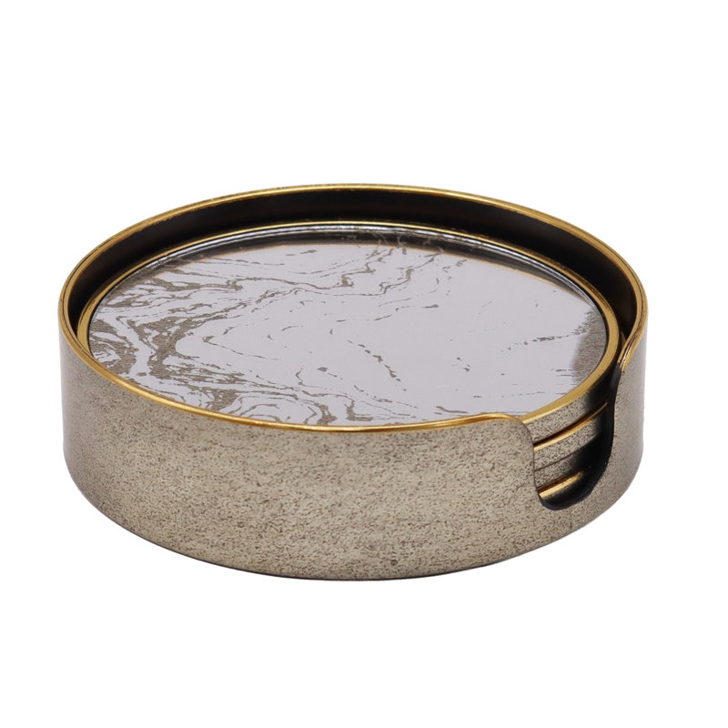 Round 4 Piece Coaster Set With Holder