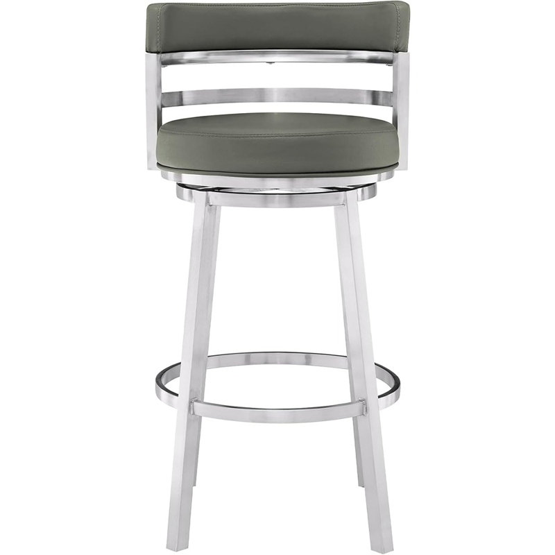 Tabouret de bar pivotant moderne avec siège en similicuir gris et base en acier inoxydable brossé