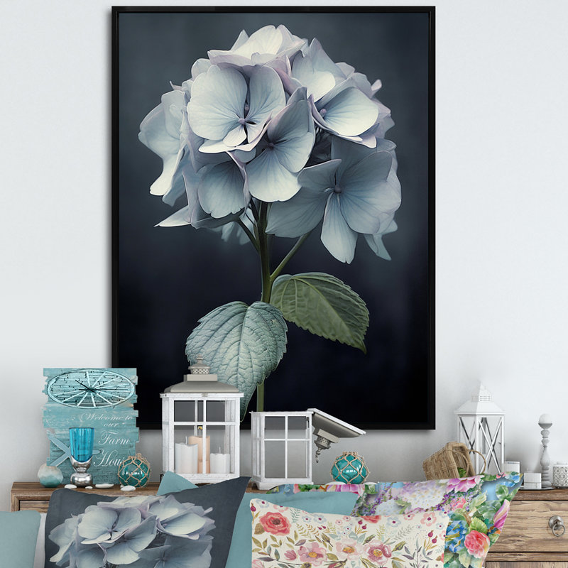 " Black White Hydrangea Blooming IV ", Black Floater Framed, 20" H x 12" W x 1.5" D
