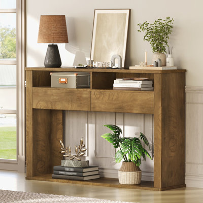 Farmhouse Entryway Table, Console Table With 2 Drawers, 2 Compartments And Bottom Shelf, Farmhouse Style Sofa Table