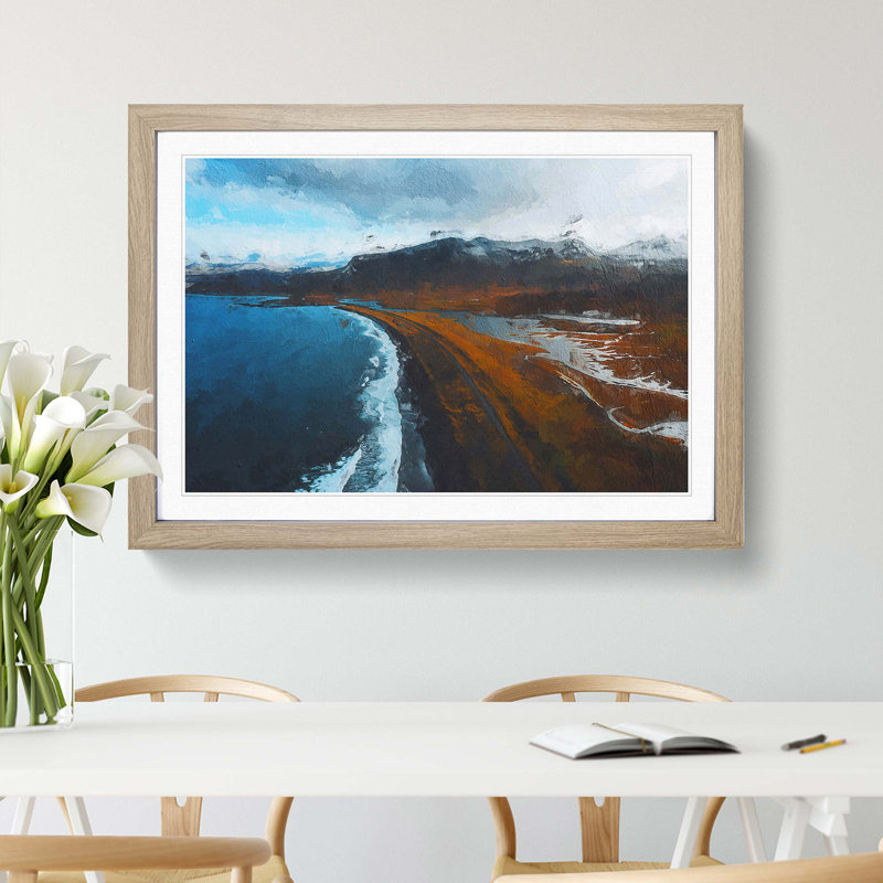 Black Sand Beach in Iceland - Picture Frame Painting Print, 48cm H x 65cm W x 2cm D, Oak Framed