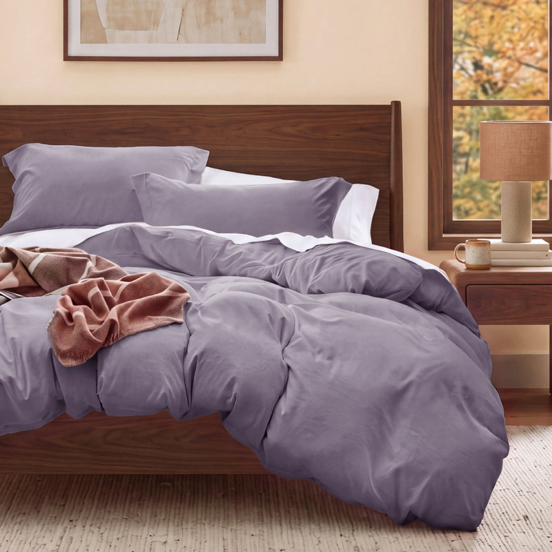 Housse de couette en microfibre Bed Bed - ensemble de literie extra doux en coton prélavé (ensemble de 3), Mauve gris