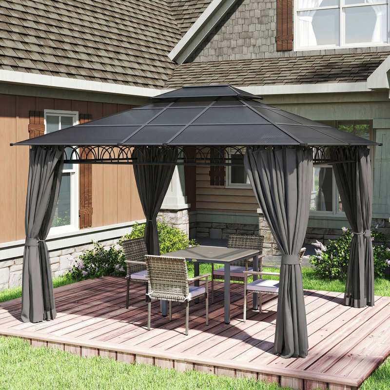 Pavillon de jardin à toit double 10 'x 12' avec rideaux, noir, Noir