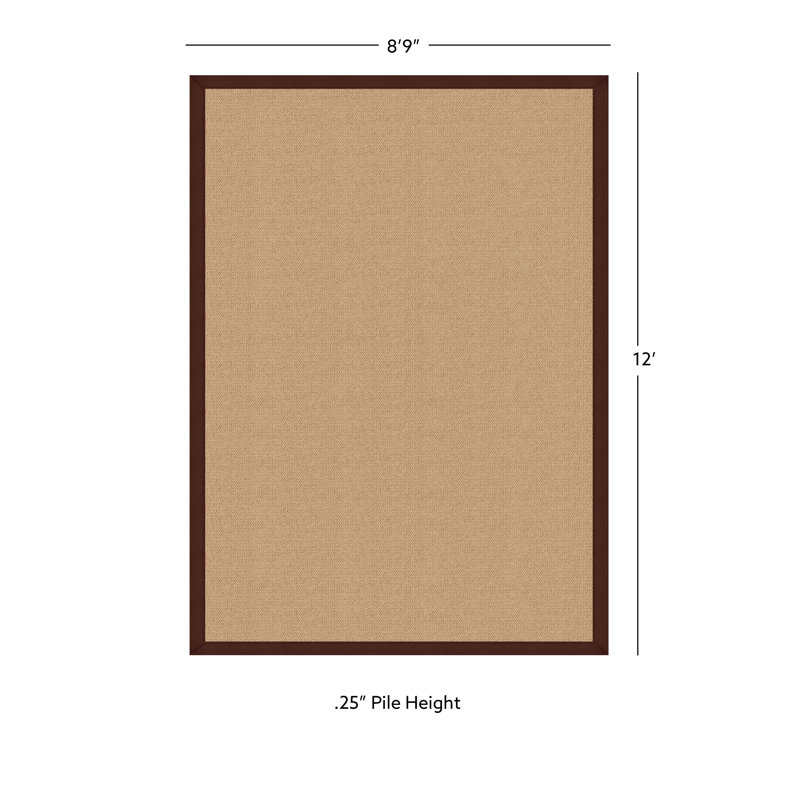 Nannette Handmade Medium Beige Berber with Brown Cotton Border Made in the USA Area Rug, Rectangle 8'9" x 12'