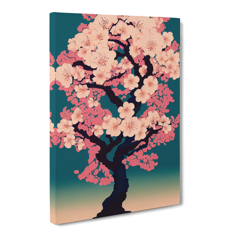 Cherry Blossom Tree Retro - Wrapped Canvas, 60cm H x 40cm W x 3cm D
