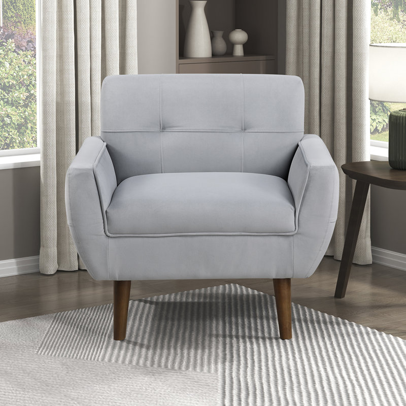 Modern Accent Chair with Tufted Cushion for Stylish Living Room, Gray Velvet
