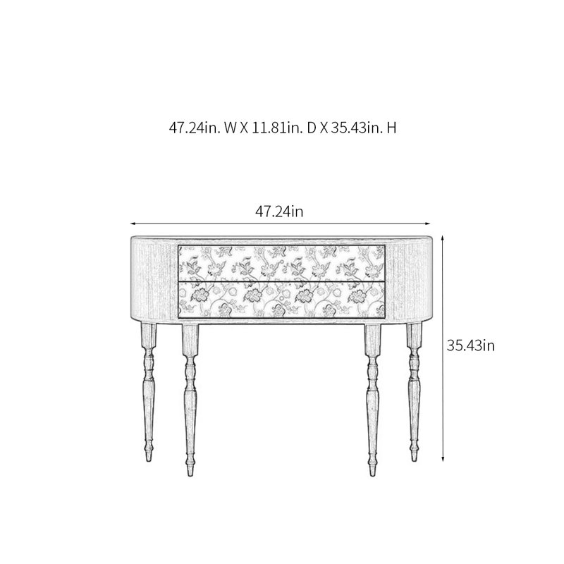 Console rétro avec 2 tiroirs, H 35,43 po x l 47,24 po x P 11,81 po