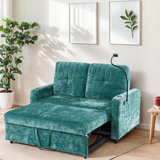 Modern Pull-Out Sofa Bed, Sleeper Sofa, Loveseat With Adjustable Backrest, Cup Holder, Phone Holder, Charging Port, Side Storage Pocket