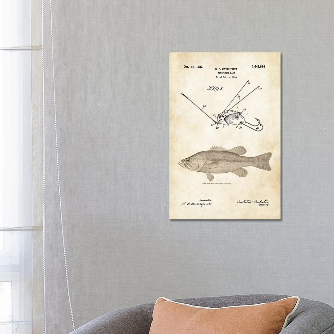 Largemouth Bass Fishing Lure by Patent77 - Wrapped Canvas Gallery-Wrapped Canvas Giclée