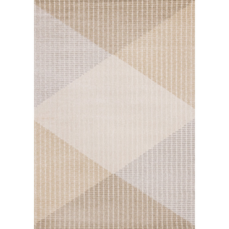 Tapis tissé à la main à motif géométrique beige et gris Horicon, Rectangle 7 pi 10 po x 10 pi 6 po