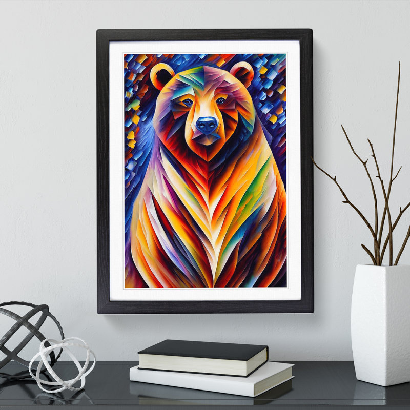 XV1022-3555X Portrait Of A Bear No.4 - - Wall Art, 48cm H x 36cm W, Black Framed, White