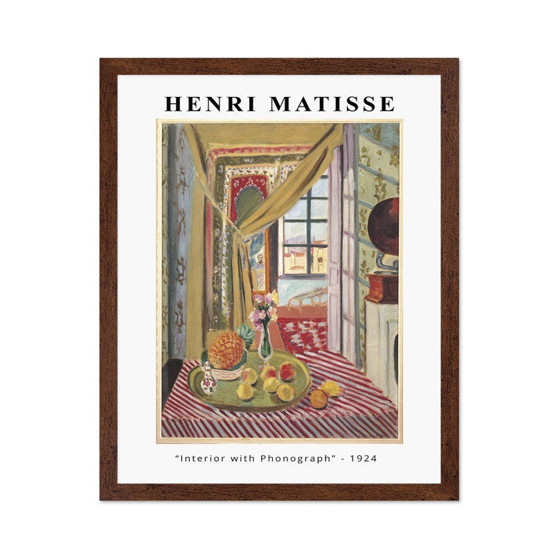 Henri Matisse - Intérieur avec Phonographe, Affiche, H 12 po x l 16 po, Encadrement brun