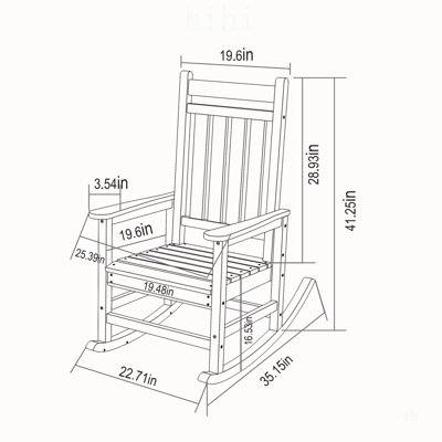 Fauteuil à bascule surdimensionné avec revêtement en bois, résistant aux intempéries pour la détente à l'extérieur, confortable et durable, blanc