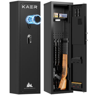 Coffre-fort Kear Slim pour fusils 6 à 10, clavier numérique et serrure à clé, intérieur réglable avec lumière DEL, armoire noire peu encombrante