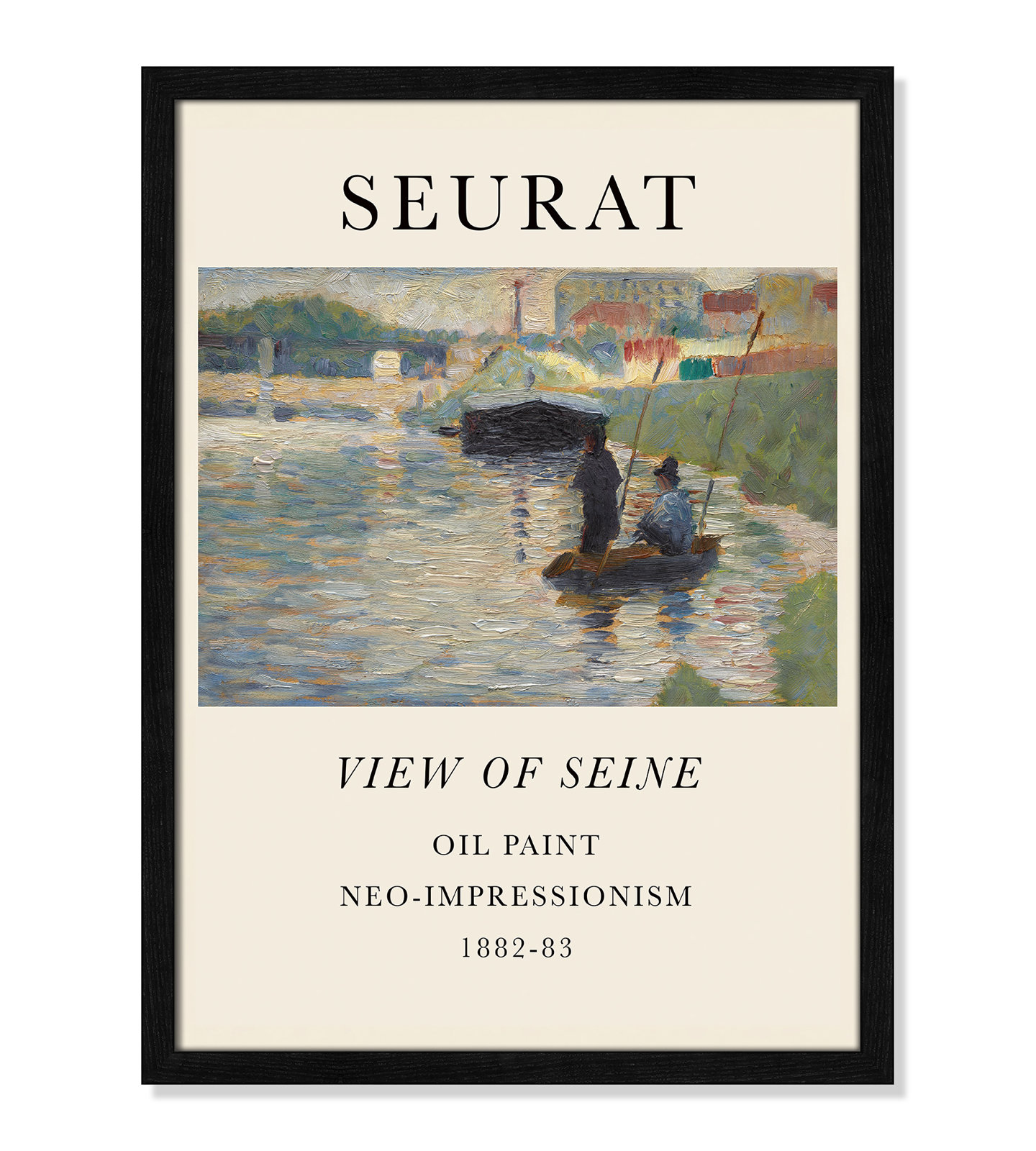 Old Masters Collection "View of Seine" Print, Black Single Picture Frame, No, 23" H x 17" W x 0.75" D