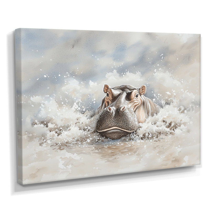 Hippopotame dans la boue - art mural hippopotame, H 12 po x l 20 po, Toile tendue, Ne s’applique pas