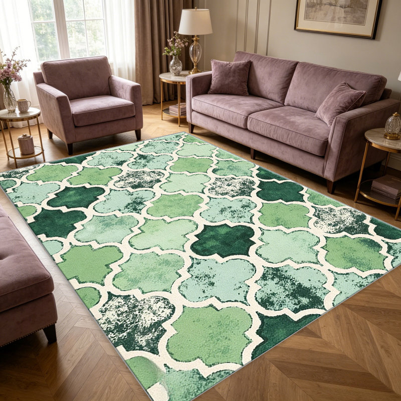 Distressed Trellis Green area rugs for Living Room, Soft and Comfortable, Suitable for all seasons, easy to maintain, machine washable Indoor floor mat, Under Table Farmhouse suitable for Bedroom, Dining Room, Study, Patio, Balcony, Home Decor