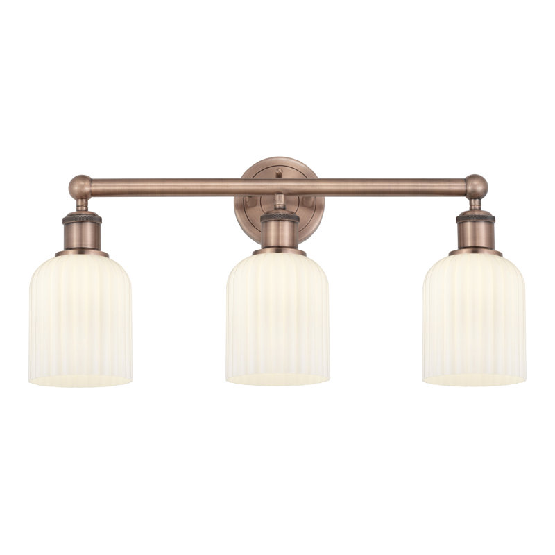 Abat-jour de salle de bain 3 lumières Edison Northgate, Blanc, Cuivre antique