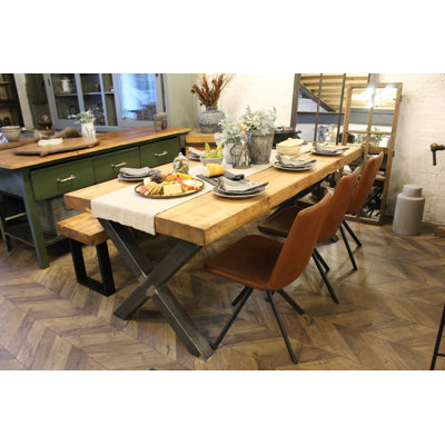 Decorah Pine Solid Wood Top Metal Base Dining Table