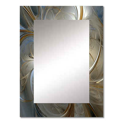 Tender Light Blue Floral Whirling Spiral - Abstract Spirals Large Wall Mirror, Gold Decorative Mirror, Printed Metal Art