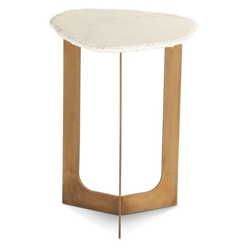 Fresno 24" Side Table In White Marble And Antique Brass Base