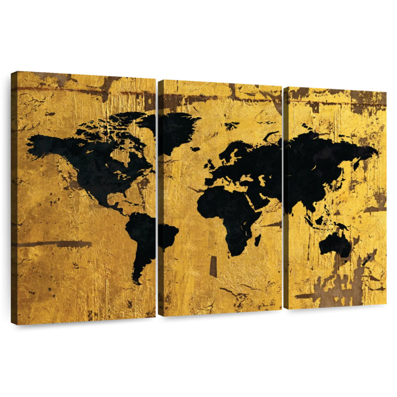 Aliaz noir sur carte du monde dorée, H 20 po x l 33 po