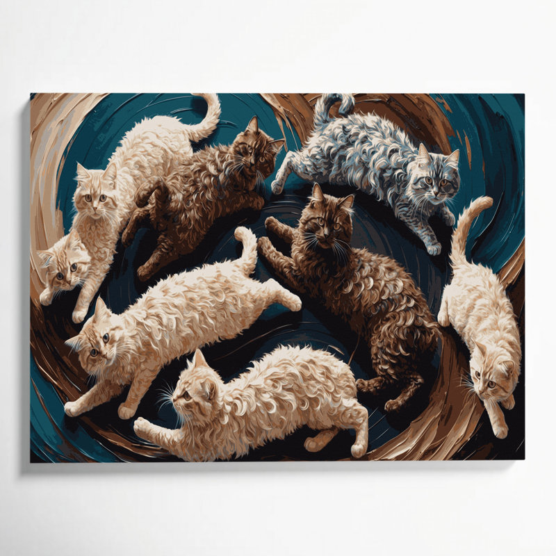 «Cats LaPerm», art mural sur toile mauve, H 11 po x l 14 po