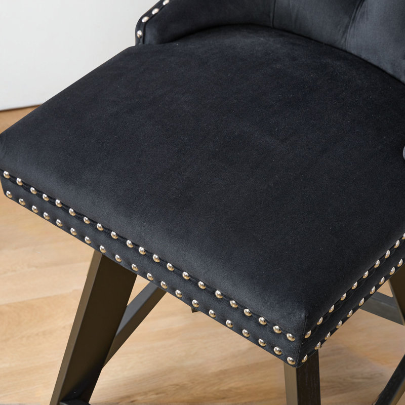 Swivel Upholstered Counter Stool(Set Of 2), Black
