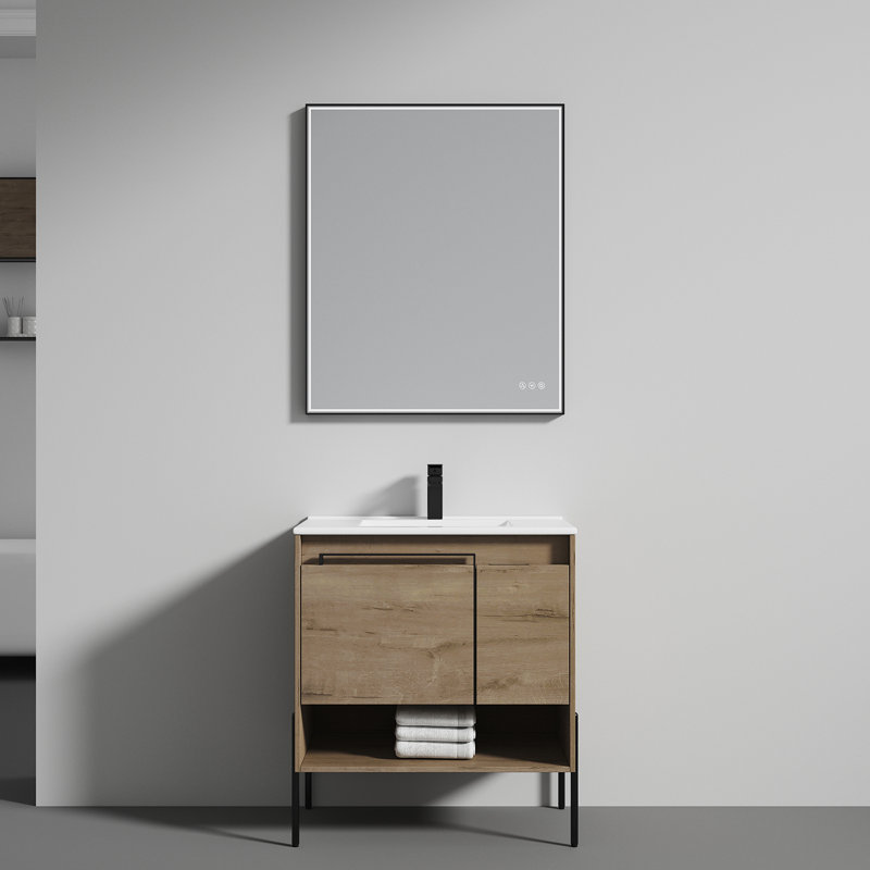Meuble-lavabo simple 30 po avec plateau en céramique Gentofte, Naturel
