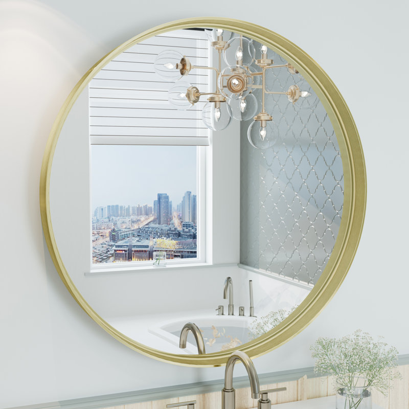 Miroir mural Aevar, 30 po x 30 po, Or brossé