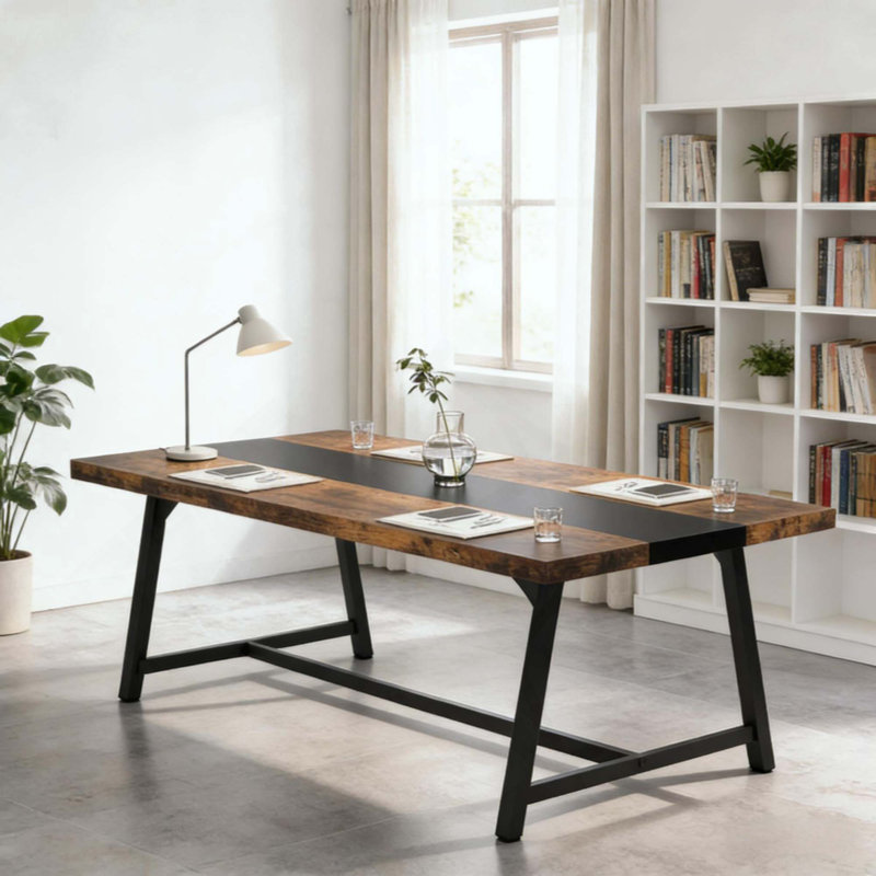 Table de réunion de style industriel, bureau d'ordinateur de bureau, table de conférence, Brun rustique