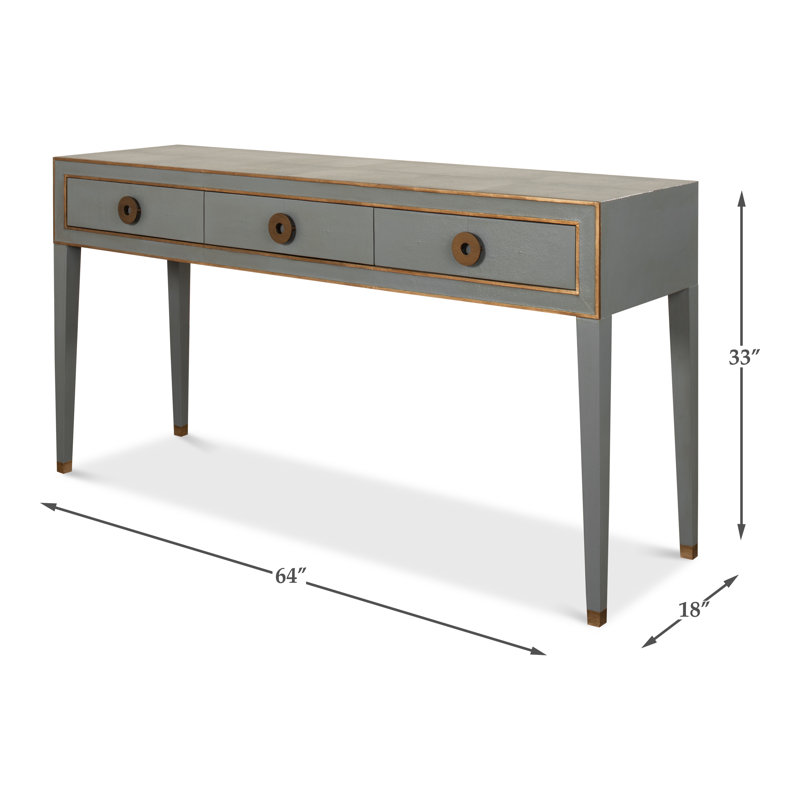 Lennox Grey and Brass Shagreen Leather Console with Storage