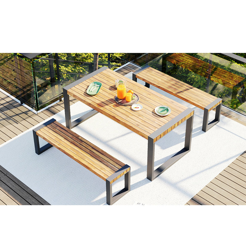 3-Pieces Outdoor Dining Table With 2 Benches,Patio Dining Set, 29.52" H x 71" W x 29.52" D