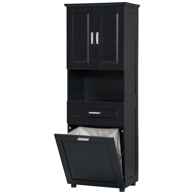 Grande armoire de salle de bain avec panier à linge, Noir