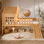 Lit mezzanine simple avec glissade, lit maisonnette avec motifs en forme d'étoile et fenêtre, design chic avec lumières DEL, pas de sommier tapissier nécessaire, naturel