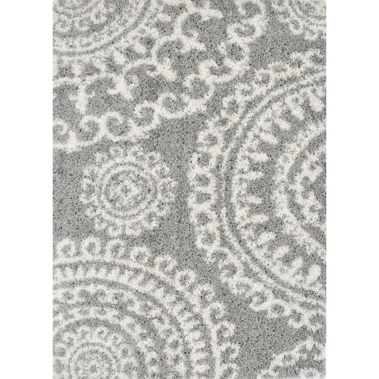 Floral Machine Woven Polyester Area Rug in Gray