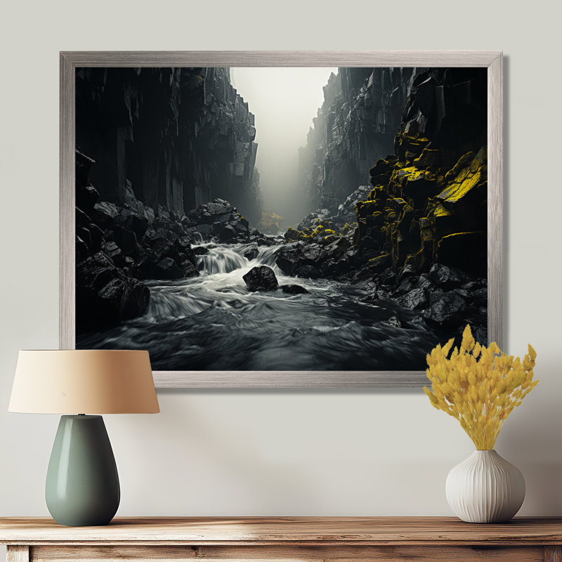 Chute d'eau dynamique - impressions sur toile, H 12 po x l 20 po x P 1 po, Cadre simple argenté