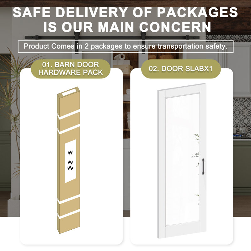 Modern White Primed And 1-Lite Clear Glass Sliding Barn Door With Installation Hardware Kit(No Assembly Required), 28" x 80"