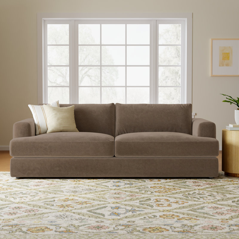 Cayden 96'' Upholstered Sofa, Bella Cocoa Performance Velvet
