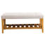 Banc de rangement gris avec assise en bois et chêne