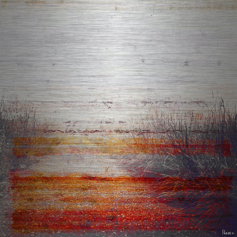 "moins voyage" par parvez taj,, reproduction d’art sur aluminium brossé, H 32 po x l 32 po x P 1,5 po