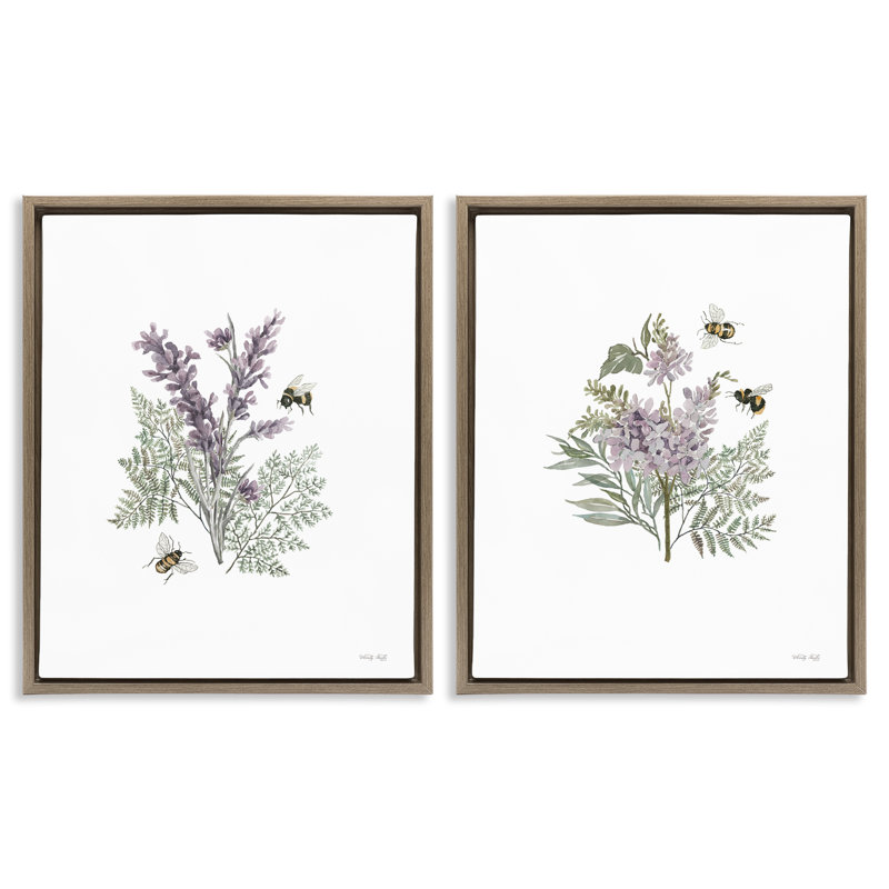 Ensemble de 2 toiles flottantes mauves à motif floral Ferns Bees par Cindy Jacobs, H 31 po x l 25 po