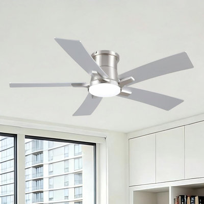 Modern 46" Indoor Brushed Nickel Flush Mount Ceiling Fan with Integrated LED, Remote and  5 Two-Tone Blades