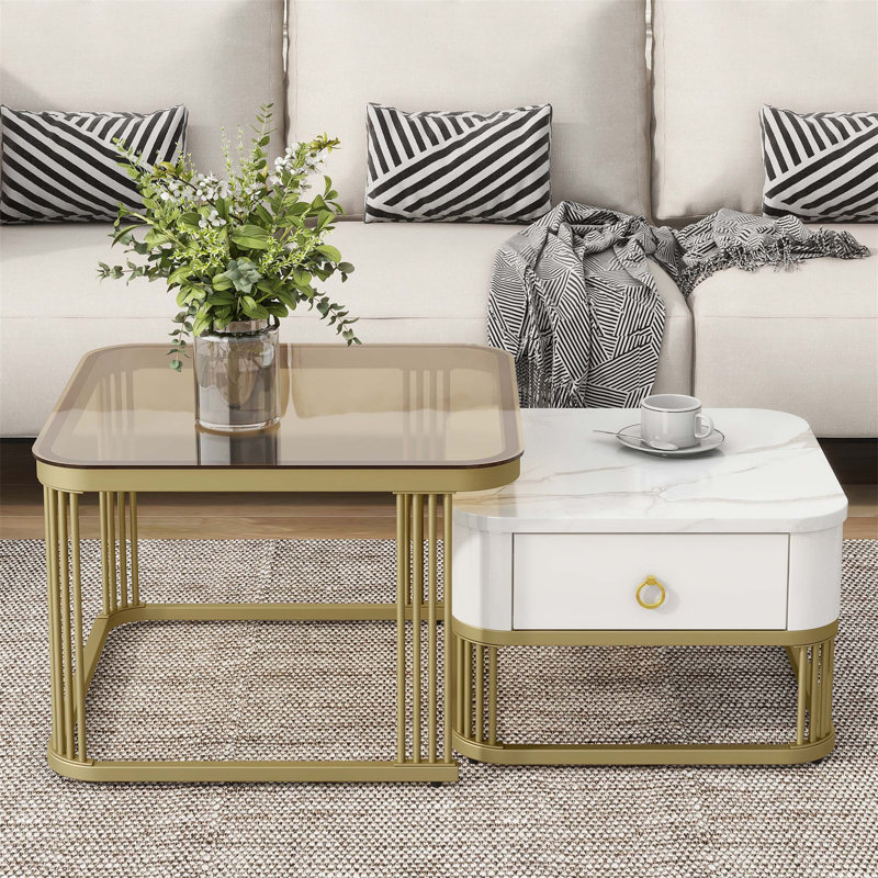 Pawling Nesting Coffee Table, White/Gold