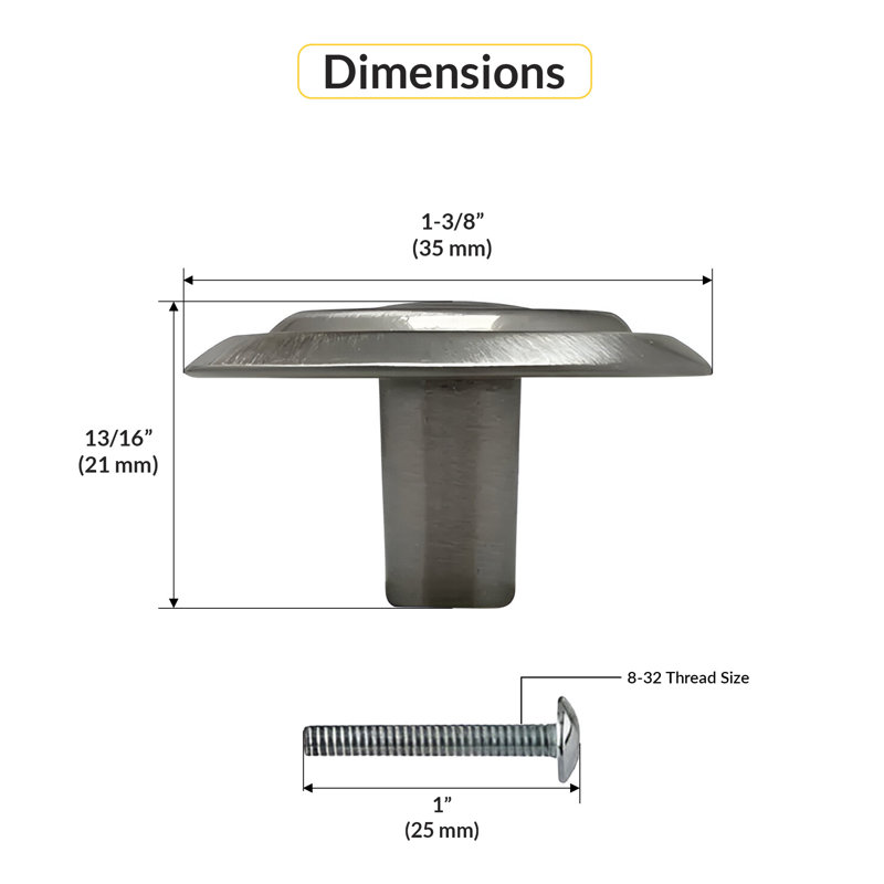 Bouton d'armoire de cuisine BX578G10, diamètre 1-3 / 8 po, zinc, finition nickel satiné