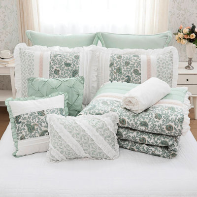 King Size Comforter - 9 Piece Cotton With Elegant , Printed Textiles And Decorative Pillows For A Stylish Bedroom In Bedding Cottage Charm, Includes Comforter, , Shams, Euro Shams Enticing