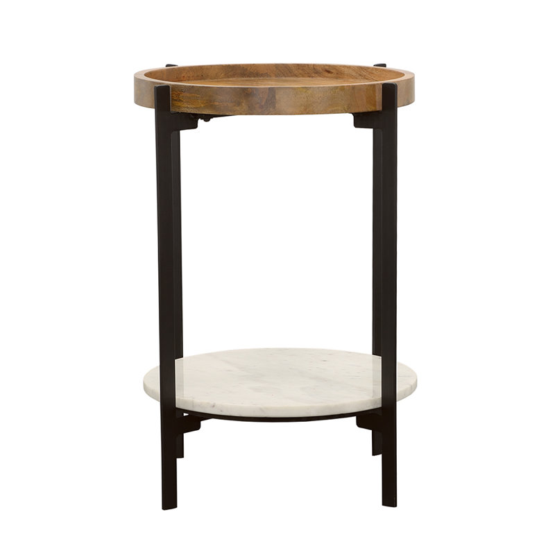 Round Accent Table with Marble Shelf
