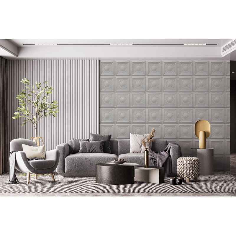 Carreau de plafond en PVC 2 pi x 2 pi Falkirk Perth, Blanc perle