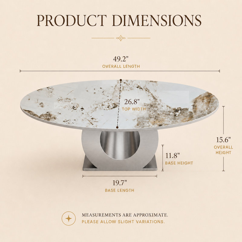 Table basse ovale moderne en pierre frittée 49,2 po Caston, Argent