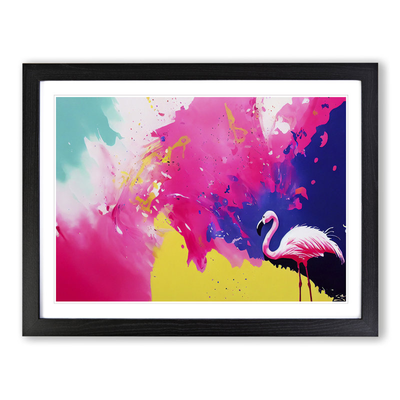 Flamingo Splash Vol.4 Abstract - Single Picture Frame Print, Black, 25cm H x 34cm W x 2cm D
